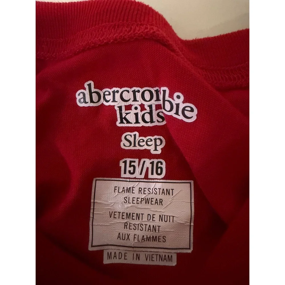Abercrombie Kids Red Long Sleeve Sleep Shirt Moose Logo Pajama Top Size 15/16